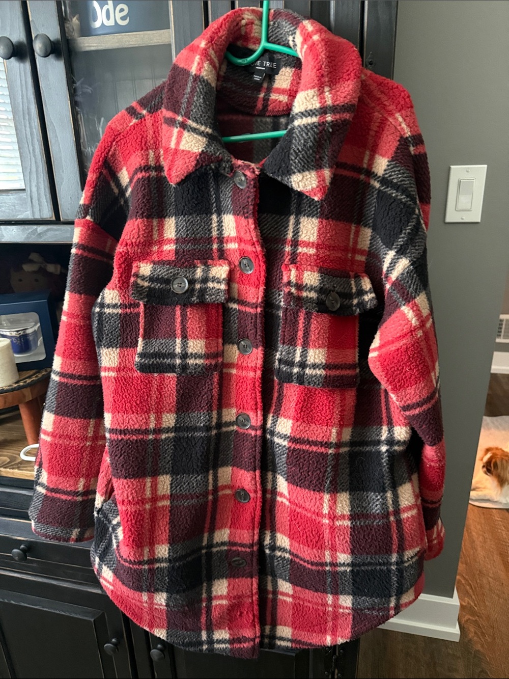 Love Tree Red & Black Plaid Sherpa Shacket